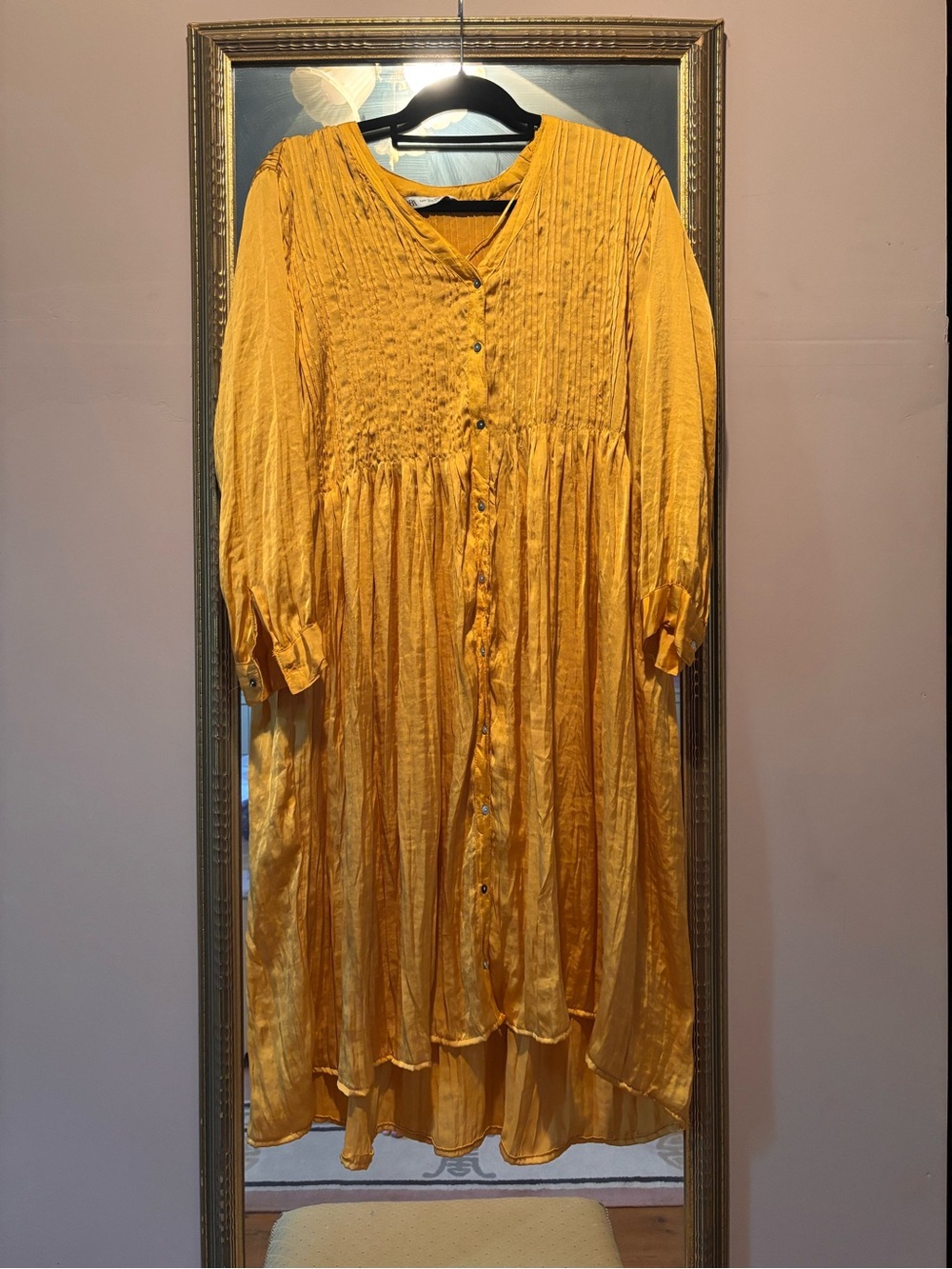 Women's Zara Mustard Long-Sleeve Button Front Maxi Dress ALTERED READ DESCRIPTIO